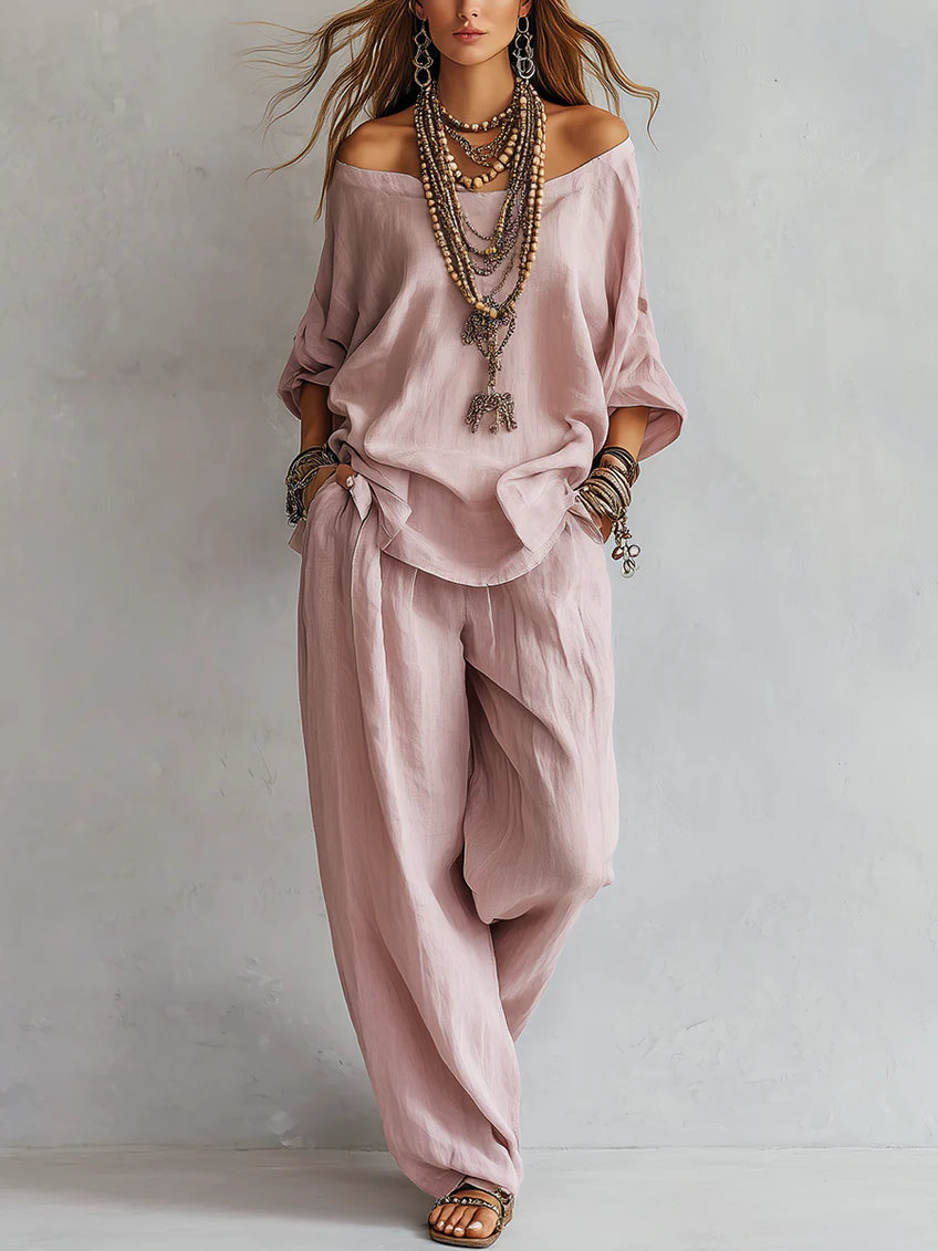 Gabriella | Conjunto de Hombros Descubiertos y Pantalón Palazzo