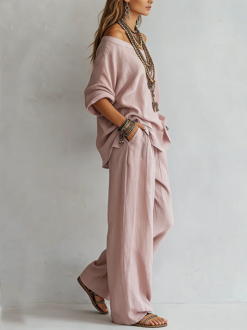Gabriella | Conjunto de Hombros Descubiertos y Pantalón Palazzo