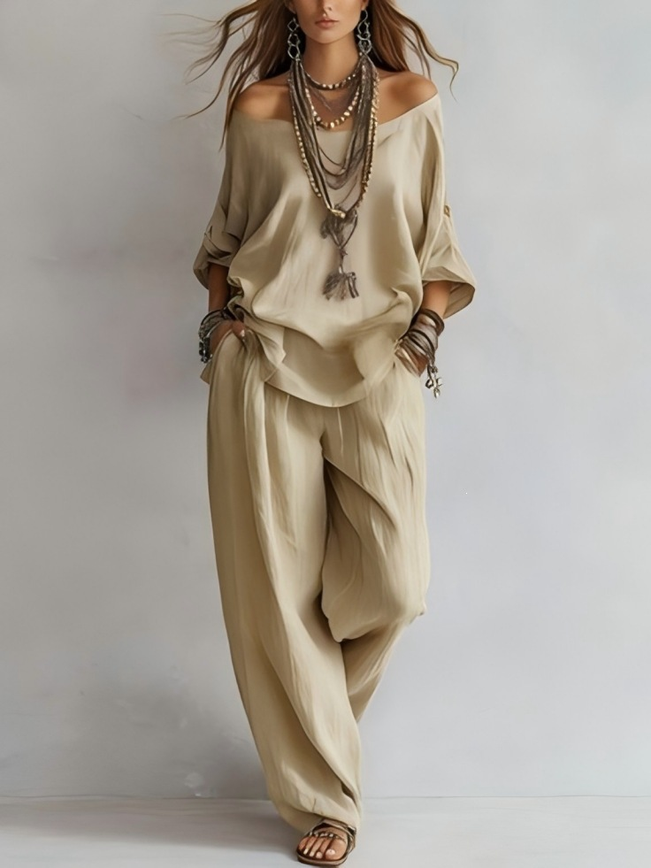 Gabriella | Conjunto de Hombros Descubiertos y Pantalón Palazzo
