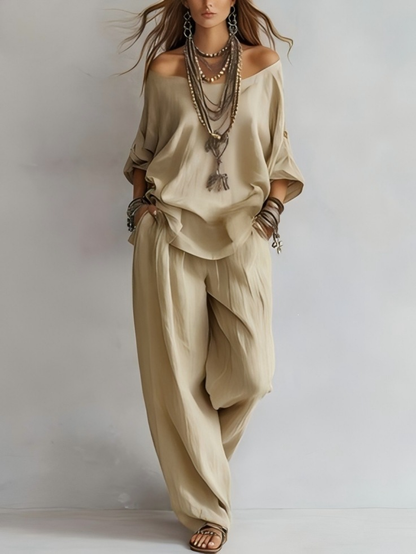 Gabriella | Conjunto de Hombros Descubiertos y Pantalón Palazzo
