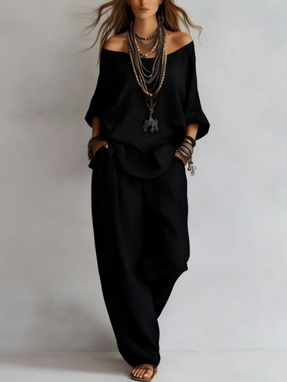 Gabriella | Conjunto de Hombros Descubiertos y Pantalón Palazzo