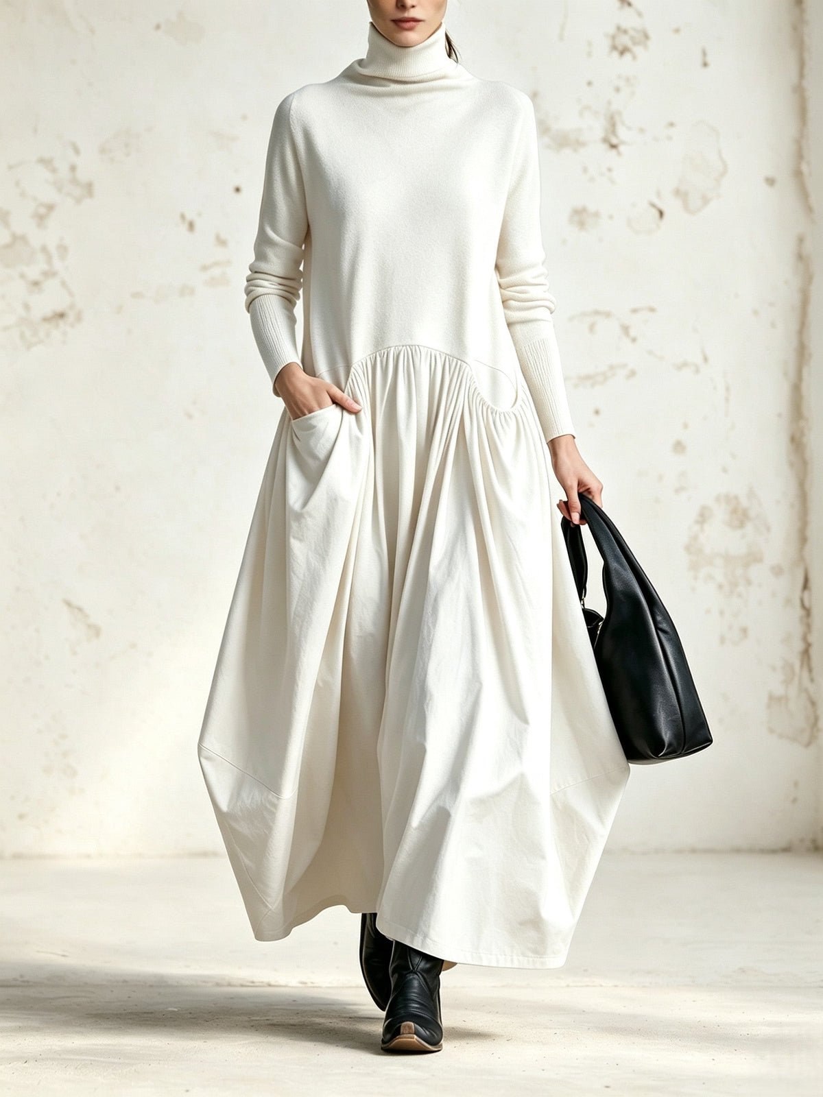 Ophélie - Robe Longue à Col Montant